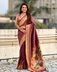 Wine Tissue Paithani Zari Woven Saree