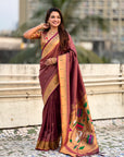 Wine Tissue Paithani Zari Woven Saree
