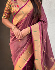 Wine Tissue Paithani Zari Woven Saree