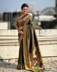 Bottle Green Tissue Paithani Zari Woven Saree