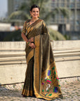Bottle Green Tissue Paithani Zari Woven Saree
