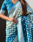 Blue Banarasi Soft Silk Zari Woven 3D Saree