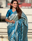 Blue Banarasi Soft Silk Zari Woven 3D Saree