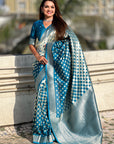 Blue Banarasi Soft Silk Zari Woven 3D Saree