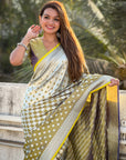 Mehendi Banarasi Soft Silk Zari Woven 3D Saree