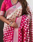 Magenta Banarasi Soft Silk Zari Woven 3D Saree