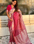 Magenta Banarasi Soft Silk Zari Woven 3D Saree