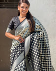 Black Banarasi Soft Silk Zari Woven 3D Saree