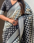 Black Banarasi Soft Silk Zari Woven 3D Saree