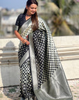 Black Banarasi Soft Silk Zari Woven 3D Saree