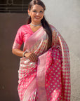Baby Pink Banarasi Soft Silk Zari Woven 3D Saree