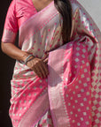 Baby Pink Banarasi Soft Silk Zari Woven 3D Saree