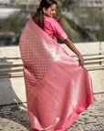 Baby Pink Banarasi Soft Silk Zari Woven 3D Saree