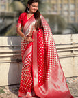 Red Banarasi Soft Silk Zari Woven 3D Saree