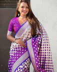 Purple Banarasi Soft Silk Zari Woven 3D Saree