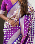 Purple Banarasi Soft Silk Zari Woven 3D Saree