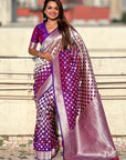 Purple Banarasi Soft Silk Zari Woven 3D Saree