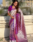 Purple Banarasi Soft Silk Zari Woven 3D Saree