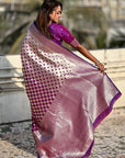 Purple Banarasi Soft Silk Zari Woven 3D Saree