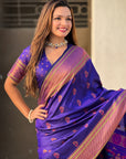 Violet Zari Woven Nath Yeola Paithani Silk Saree