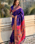 Violet Zari Woven Nath Yeola Paithani Silk Saree