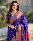Violet Zari Woven Nath Yeola Paithani Silk Saree