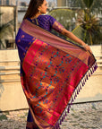 Violet Zari Woven Nath Yeola Paithani Silk Saree