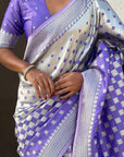 Lavender Banarasi Soft Silk Zari Woven 3D Saree