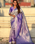 Lavender Banarasi Soft Silk Zari Woven 3D Saree