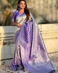 Lavender Banarasi Soft Silk Zari Woven 3D Saree