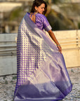 Lavender Banarasi Soft Silk Zari Woven 3D Saree
