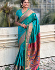 Sky Blue Zari Woven Nath Yeola Paithani Silk Saree