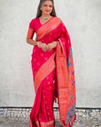 Pink Zari Woven Nath Yeola Paithani Silk Saree
