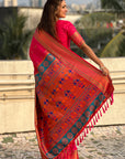 Pink Zari Woven Nath Yeola Paithani Silk Saree