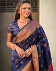 Navy Blue Zari Woven Nath Yeola Paithani Silk Saree