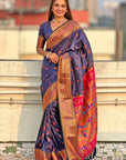 Navy Blue Zari Woven Nath Yeola Paithani Silk Saree