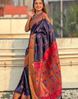 Navy Blue Zari Woven Nath Yeola Paithani Silk Saree