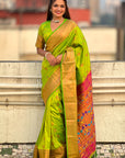 Parrot Green Zari Woven Nath Yeola Paithani Silk Saree
