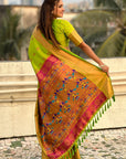 Parrot Green Zari Woven Nath Yeola Paithani Silk Saree