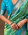 Pista Green Soft Silk Zari Woven Patola Saree with Contrast Weaves