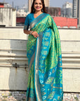 Pista Green Soft Silk Zari Woven Patola Saree with Contrast Weaves