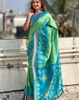 Pista Green Soft Silk Zari Woven Patola Saree with Contrast Weaves
