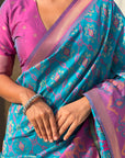 Sky Blue Soft Silk Zari Woven Patola Saree with Contrast Weaves