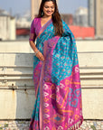 Sky Blue Soft Silk Zari Woven Patola Saree with Contrast Weaves
