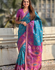 Sky Blue Soft Silk Zari Woven Patola Saree with Contrast Weaves