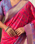 Pink Soft Silk Zari Woven Patola Saree with Contrast Weaves