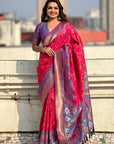 Pink Soft Silk Zari Woven Patola Saree with Contrast Weaves