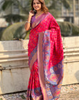 Pink Soft Silk Zari Woven Patola Saree with Contrast Weaves