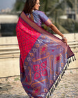 Pink Soft Silk Zari Woven Patola Saree with Contrast Weaves