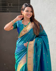 Green Zari Woven Mahalaxmi God Paithani Silk Saree